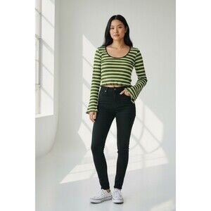 Current Mood Women’s Feel The Moment  Stripped Crop Top 90’s Goth Indie Y2K SZ L